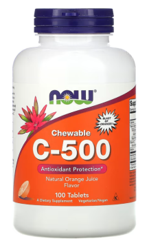 NOW Chewable C-500 (Витамин С) апельсин 500 мг 100 жевательных таблеток