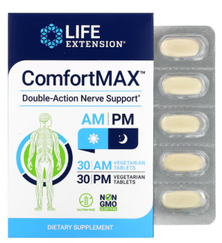 Life Extension ComfortMAX (поддержка нервов двойного действия для утреннего и вечернего приема) 60 вег таблеток