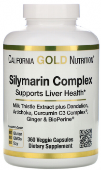 California Gold Nutrition Silymarin Complex (Силимариновый комплекс здоровье печени расторопша куркумин артишок одуванчик имбирь черный перец) 300 мг 360 капсул