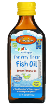 Carlson Kid's Norwegian The Very Finest Fish Oil (Детский самый лучший рыбий жир) натуральный лимон 800 мг 200 мл