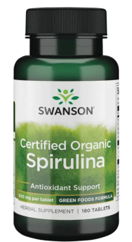 Swanson Certified Organic Spirulina (Сертифицированная органическая спирулина) 500 мг 180 таблеток
