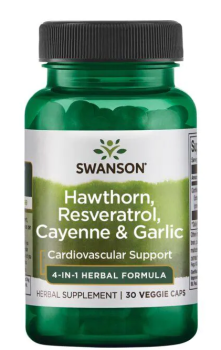 Swanson Hawthorn, Resveratrol, Cayenne & Garlic (боярышник, ресвератрол, кайенский перец и чеснок) 30 вег капсул