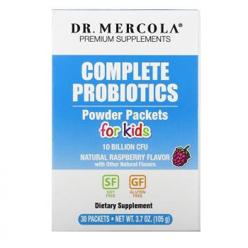 Dr. Mercola Complete Probiotics Powder Packets for Kids (комплекс пробиотиков для детей в виде порошка) натуральный малиновый вкус 10 млрд КОЕ 30 пакетиков