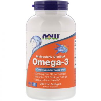 NOW Omega-3 1000 мг 200 рыбных капсул
