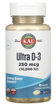 KAL Ultra D-3 10000 IU ActivMelt (ультравитамин D3) 250 мкг (10 000 МЕ) 90 гелевых капсул