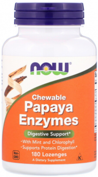 NOW Chewable Papaya Enzymes (Жевательные ферменты папайи) 180 пастилок