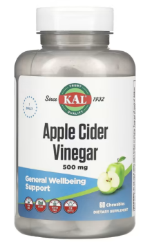 KAL Apple Cider Vinegar (Яблочный уксус) зеленое яблоко 500 мг 60 жевательных таблеток