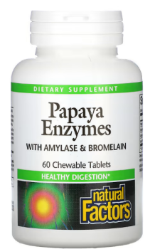 Natural Factors Papaya Enzymes with Amylase & Bromelain (Ферменты папайи с амилазой и бромелайном) 60 жевательных таблеток