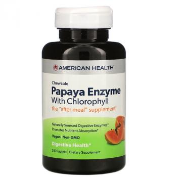 American Health Papaya Enzyme With Chlorophyll (Ферменты папайи с хлорофиллом) 250 жевательных таблеток