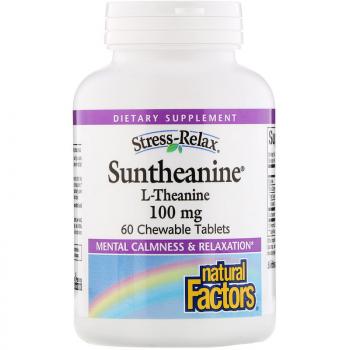 Natural Factors Stress-Relax Suntheanine L-теанин 100 мг 60 жевательных таблеток