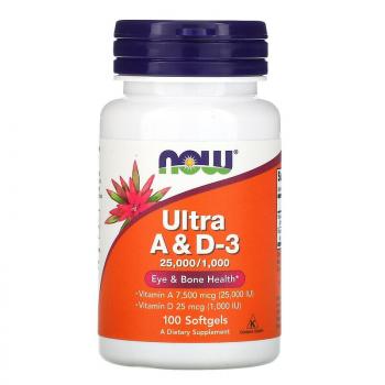 NOW Ultra A & D-3 (ультра-добавка витамины A и D3) 25000/1000 100 капсул
