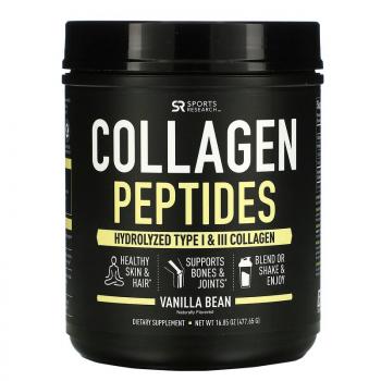Sports Research Collagen Peptides Hydrolyzed Type I & III Collagen (пептиды коллагена гидролизованный коллаген типа 1 и 3) ваниль 477 гр