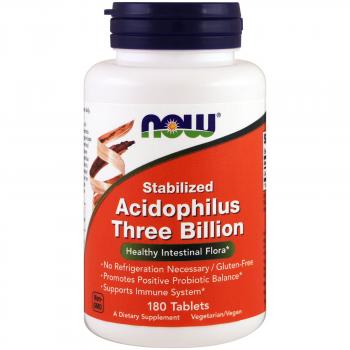 NOW Stabilized Acidophilus Three Billion (Стабилизированный ацидофилус 3 млрд единиц) 180 таблеток