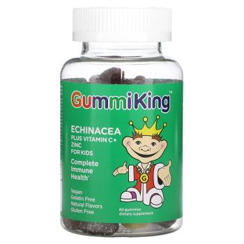 GummiKing Echinacea plus Vitamin C + zinc for Children (эхинацея, витамин C и цинк для детей) вкус клубники, апельсина, лимона, винограда, вишни и грейпфрута, 60 жевательных таблеток 