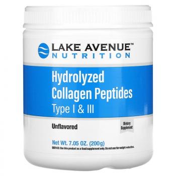Lake Avenue Nutrition Hydrolyzed Collagen Peptides Type I & III (гидролизованные пептиды коллагена типов I и III) с нейтральным вкусом 200 г