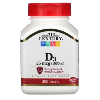 21st Century D3 (Витамин D3) 25 мкг (1.000 МЕ) 300 таблеток