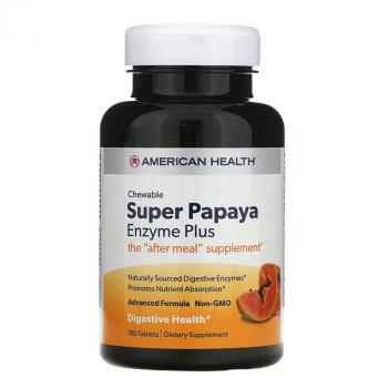 American Health Super Papaya Enzymes Plus (Супер ферменты папайи плюс) 180 жевательных таблеток