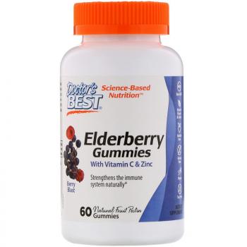 Doctor's Best Elderberry with Vitamin C & Zinc (Жевательные таблетки из бузины с витамином С и цинком) ягодный взрыв 60 конфет