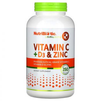 NutriBiotic Immunity Vitamin C+D3 & Zinc (витамины C + D3 и цинк) 250 капсул