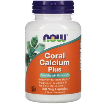 NOW Coral Calcium Plus (Коралловый кальций) 100 капсул, 02/24