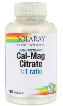 Solaray Cal-Mag Citrate (Цитрат кальция и магния) соотношение 1:1 180 капсул