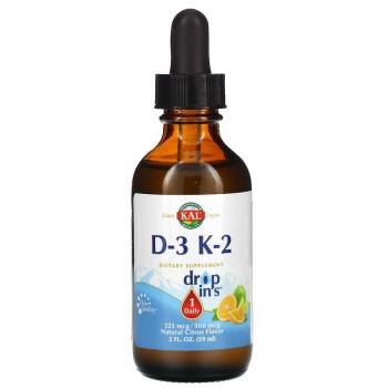 KAL D-3 K-2 (Витамины D3 и К2) в каплях с натуральным цитрусовым вкусом 59 мл