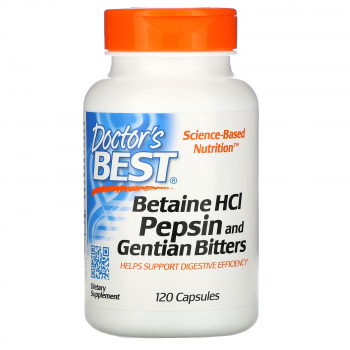 Doctor's Best Betaine HCL Pepsin & Gentian Bitters (горькая настойка из бетаингидрохлорида, пепсина и горечавки) 120 капсул