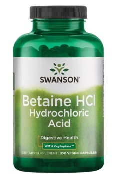 Swanson Betaine Hcl Hydrochloric Acid with Vegpeptase (Бетаин HCl соляная кислота с вегпептазой) 250 вег капсул