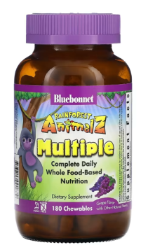 Bluebonnet Nutrition Rainforest Animalz Multiple Complete Daily Whole Food Based Nutrition (мультивитамины на основе цельных продуктов) виноград 180 жевательных таблеток 