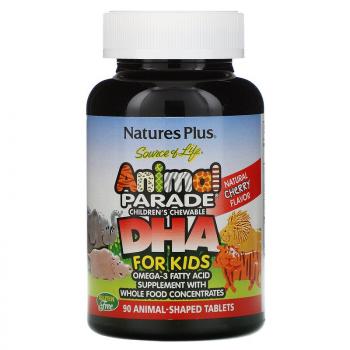 NaturesPlus Source of Life Animal Parade Children`s Chewable DHA (ДГК для детей) натуральный вишневый вкус 90 таблеток в форме животных