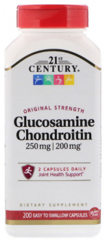 21st Century Glucosamine / Chondroitin Original Strength (Глюкозамин / Хондроитин) 250 мг / 200 мг 200 капсул (легко глотать)