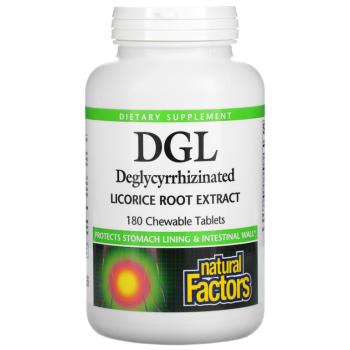 Natural Factors DGL (деглицирризированный экстракт корня солодки) 180 жевательных таблеток