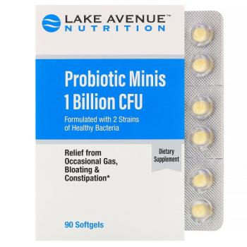 Lake Avenue Nutrition Probiotic Minis 1 Billion CFU (Пробиотик в мини-таблетках 2 штамма здоровых бактерий 1 млрд КОЕ) 90 softgel