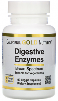 California Gold Nutrition Digestive Enzymes (Пищеварительные ферменты широкого спектра) 90 капсул