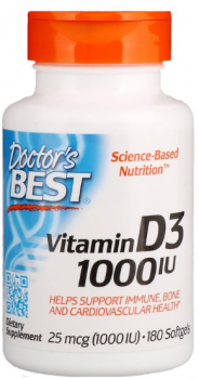 Doctor's Best Vitamin D-3 25 мкг (1000 МЕ) 180 капсул, срок годности 03/2024