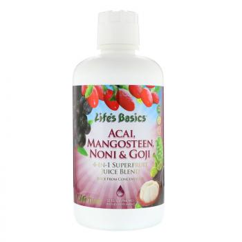 LifeTime Vitamins Life's Basics 4-In-1 Superfruit Juice Blend Acai Mangosteen Noni & Goji (Смесь соков суперфруктов 4-в-1, асаи, гарциния, нони и годжи) 946 мл