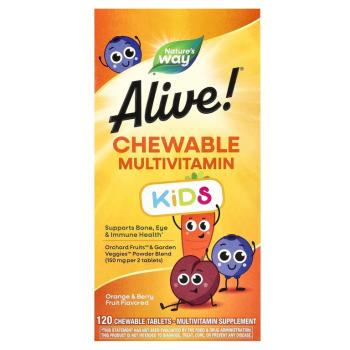 Nature's Way, Alive! Kid's Chewable Complete Multivitamin (жевательный комплекс мультивитаминов для детей) со вкусом апельсина и ягод 120 жевательных таблеток