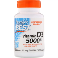 Doctor's Best Витамин D-3, 125 мкг (5000 IU) 360 капсул