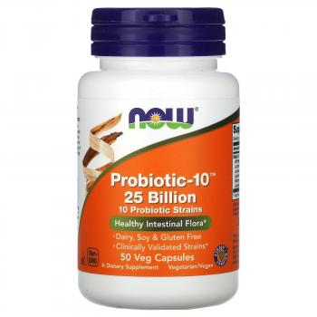 NOW Probiotic-10 25 Billion (Пробиотик-10 25 миллиардов) 50 капсул