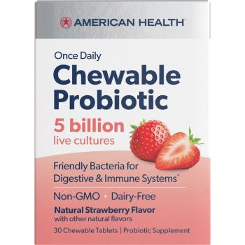 American Health Chewable Probiotic (Жевательный пробиотик (5 млрд) со вкусом клубники 30 таблеток, срок годности 06/2023