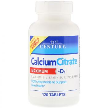 21st Century Calcium Citrate Maximum (Цитрат кальция максимум) + D3 120 таблеток