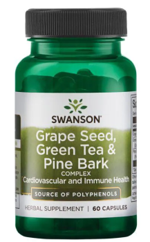 Swanson Grape Seed Green Tea & Pine Bark Complex (Комплекс виноградных косточек, зеленого чая и сосновой коры) 60 капсул