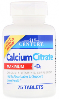 21st Century Calcium Citrate Maximum (Цитрат кальция максимум) + D3 75 таблеток