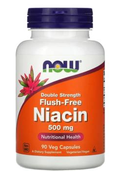 NOW Flush-Free Niacin Double Strength (Ниацин без покраснений Двойная Сила) 500 мг 90 вег. капсул