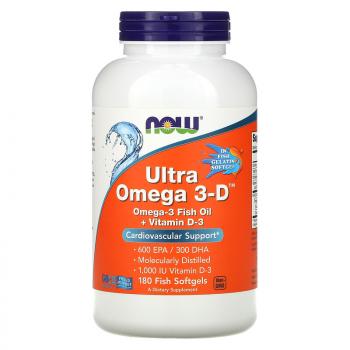 NOW Ultra Omega 3-D 600EPA/300DHA 180 рыбных капсул