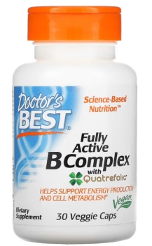 Doctor's Best, Fully Active B Complex with Quatrefolic (Полностью активный комплекс витаминов группы В с кватрефоликом) 30 капсул