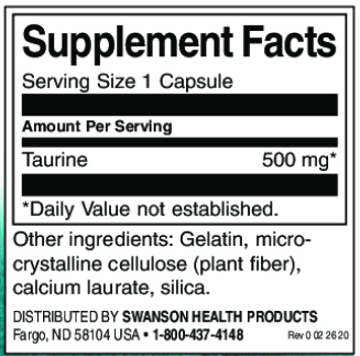 Swanson Taurine (Таурин) 500 мг 100 капсул
