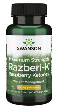 Swanson Maximum Strength Razberi-K Raspberry Ketones (Кетоны малины максимальной силы) 500 мг 60 вег капсул