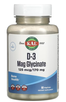 KAL D-3 Mag Glycinate 125 mcg/170 mg (Глицинат магния D-3 125 мкг / 170 мг) 90 вегетарианских капсул