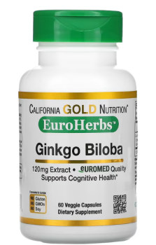 California Gold Nutrition Ginkgo Biloba Extract EuroHerbs (Гинко Билоба)120 мг 60 вег. капсул